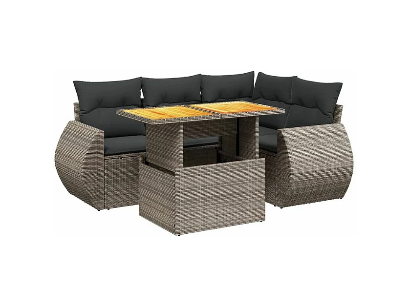 Salon de jardin 5 pcs avec coussins gris résine tressée