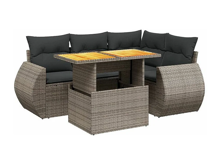 Salon de jardin 5 pcs avec coussins gris résine tressée