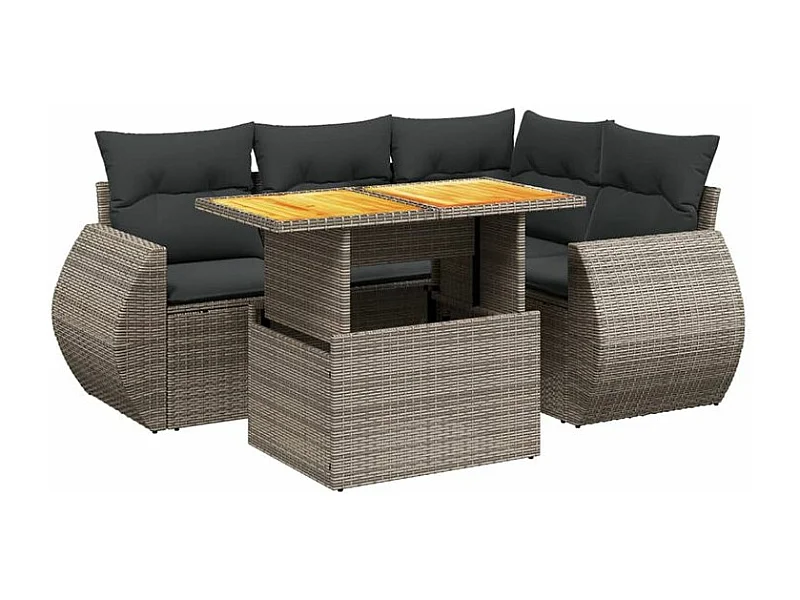 Salon de jardin 5 pcs avec coussins gris résine tressée