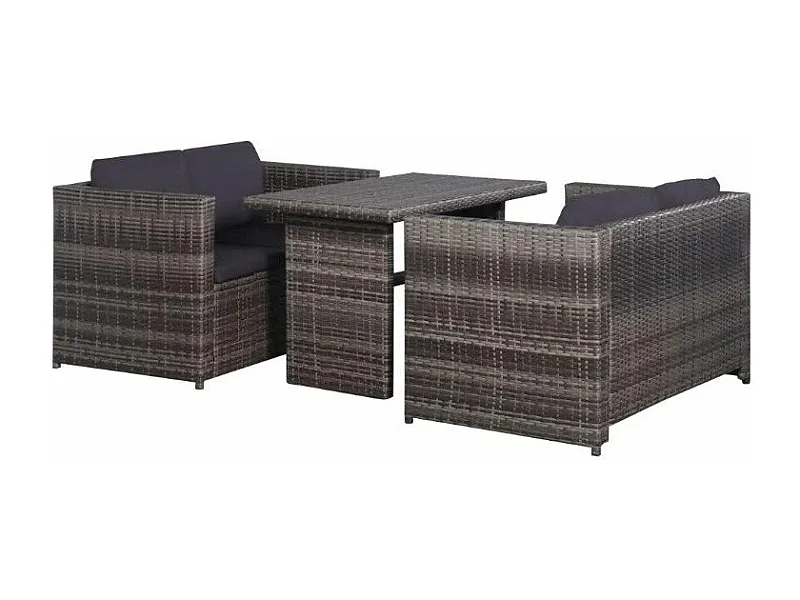 3-delige Bistroset met kussens poly rattan grijs