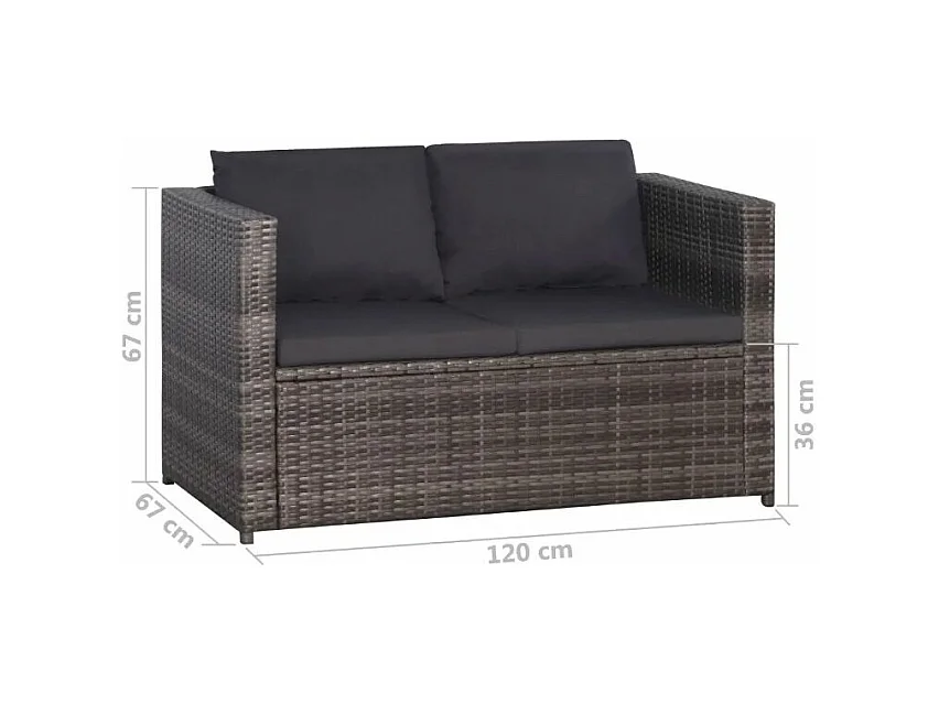 3-delige Bistroset met kussens poly rattan grijs