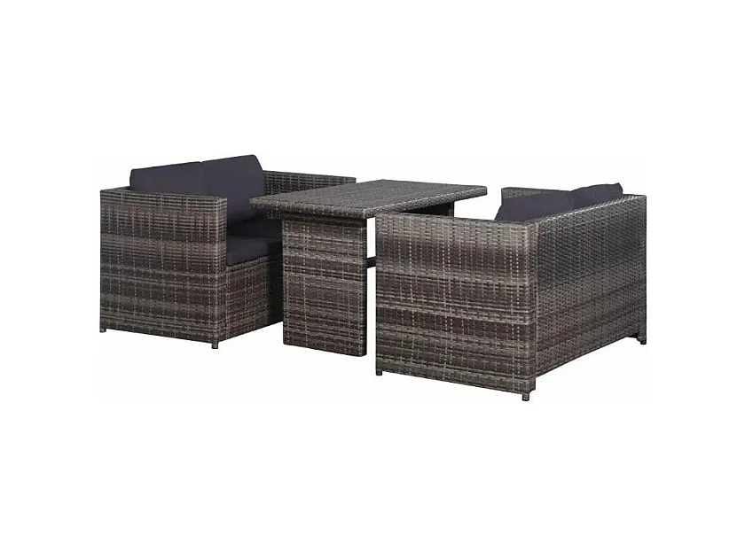 3-delige Bistroset met kussens poly rattan grijs