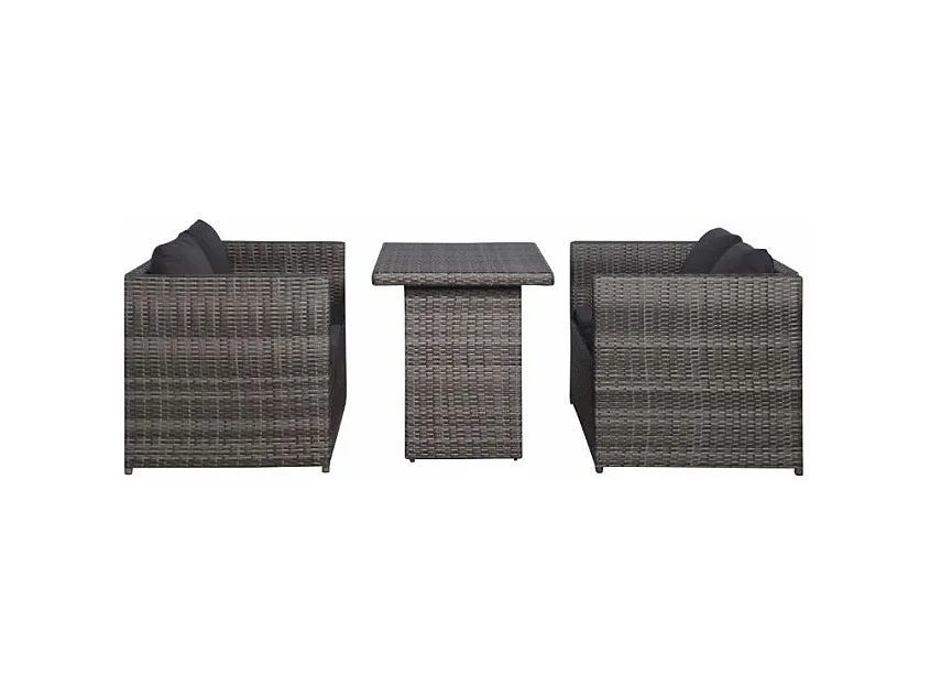 3-delige Bistroset met kussens poly rattan grijs