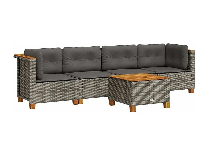 Salon de jardin 5 pcs avec coussins gris résine tressée