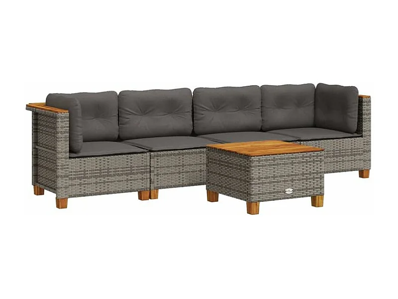 Salon de jardin 5 pcs avec coussins gris résine tressée