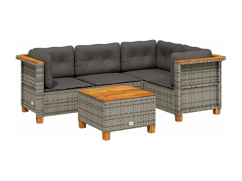 Salon de jardin 5 pcs avec coussins gris résine tressée