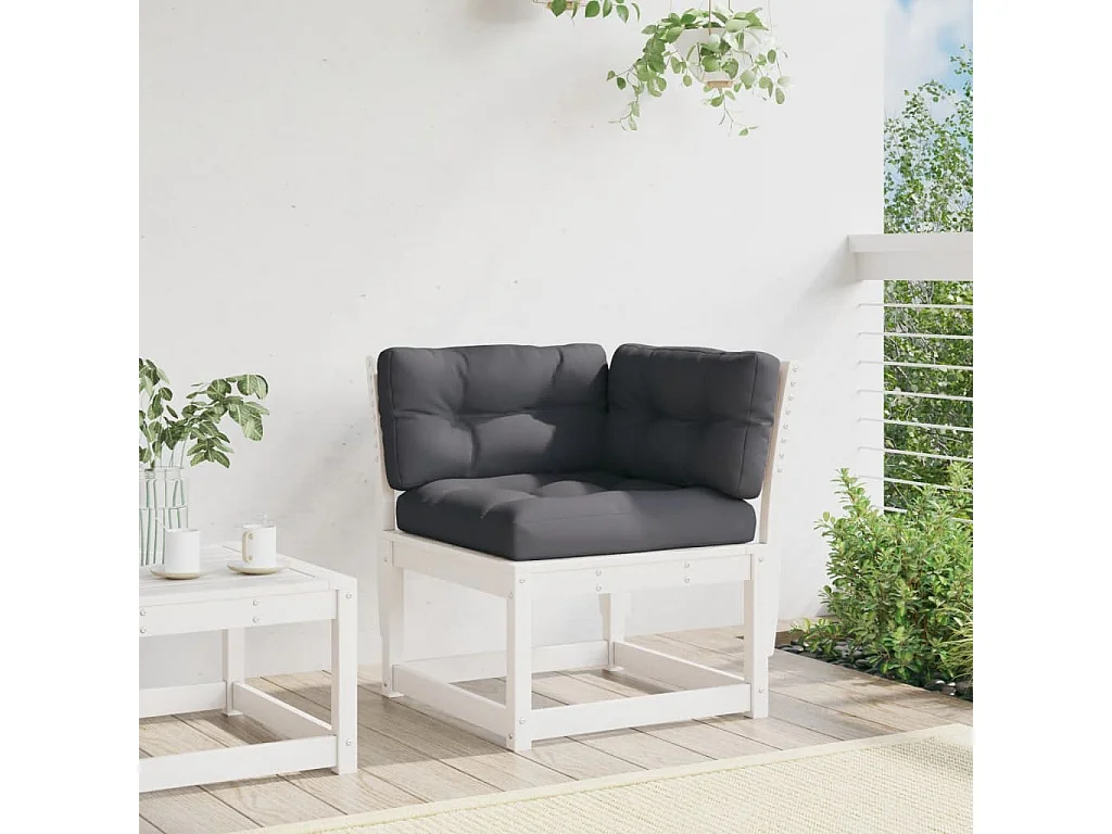 vidaXL Sofá esquinero jardín y cojines madera pino blanco 73x73x78 cm