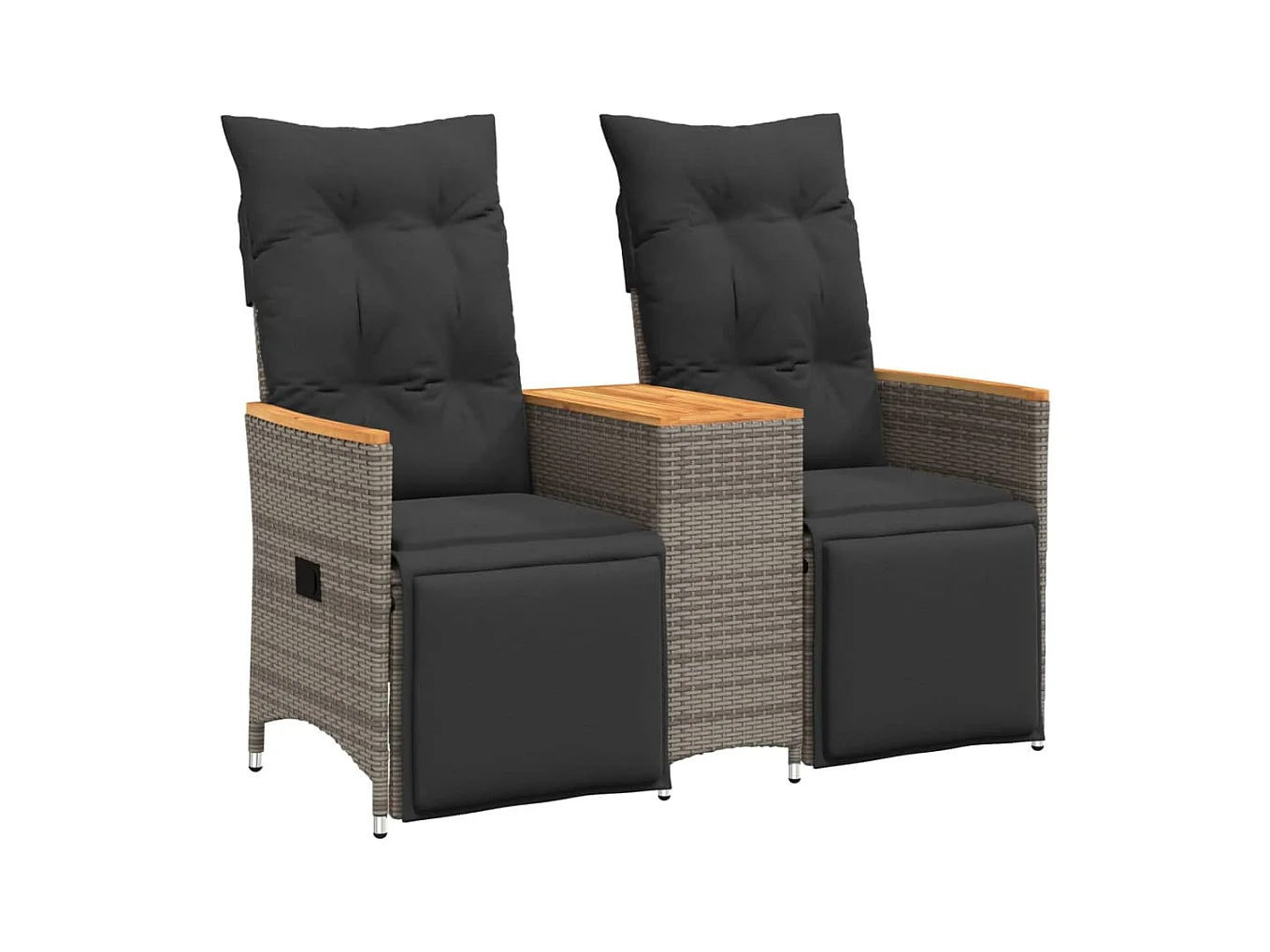 Canapé de jardin inclinable 2 places avec table gris poly rotin