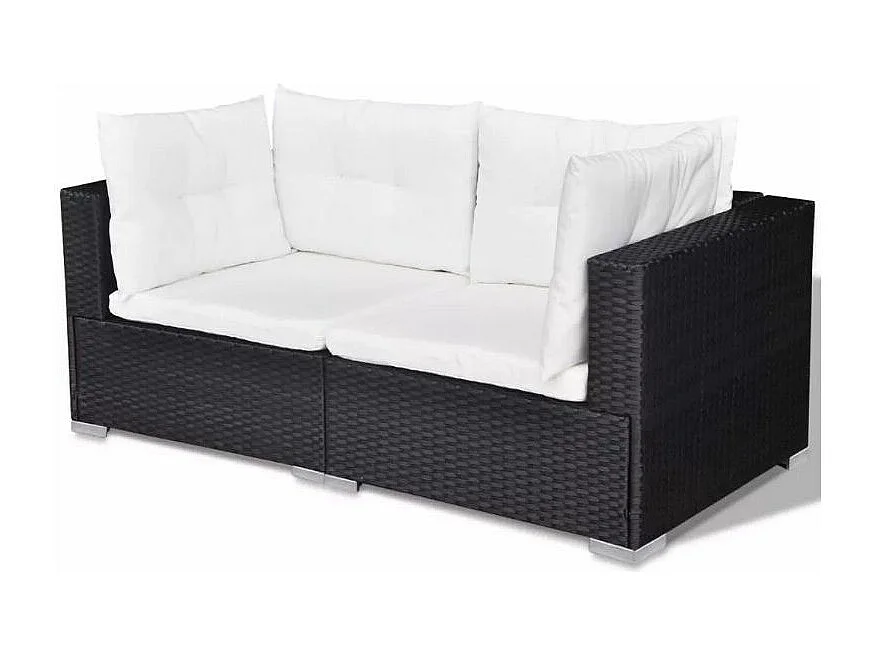 Salon de jardin 9 pièces résine tressée noir et coussins blanc Kim