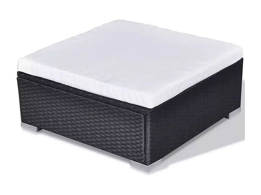 Salon de jardin 9 pièces résine tressée noir et coussins blanc Kim