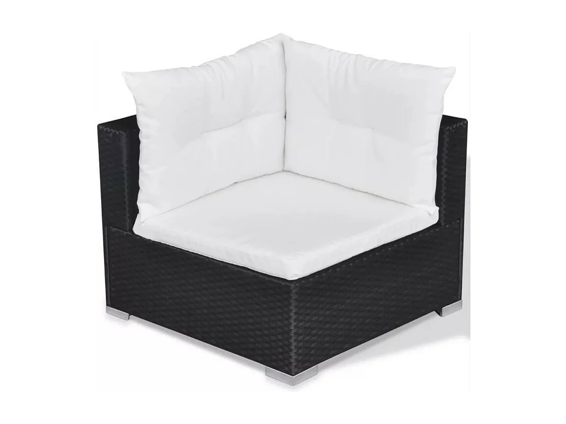 Salon de jardin 9 pièces résine tressée noir et coussins blanc Kim