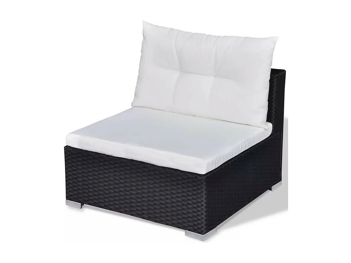 Salon de jardin 9 pièces résine tressée noir et coussins blanc Kim