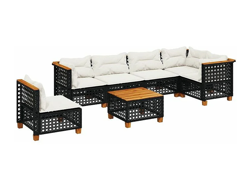 Salon de jardin 7 pcs avec coussins noir résine tressée