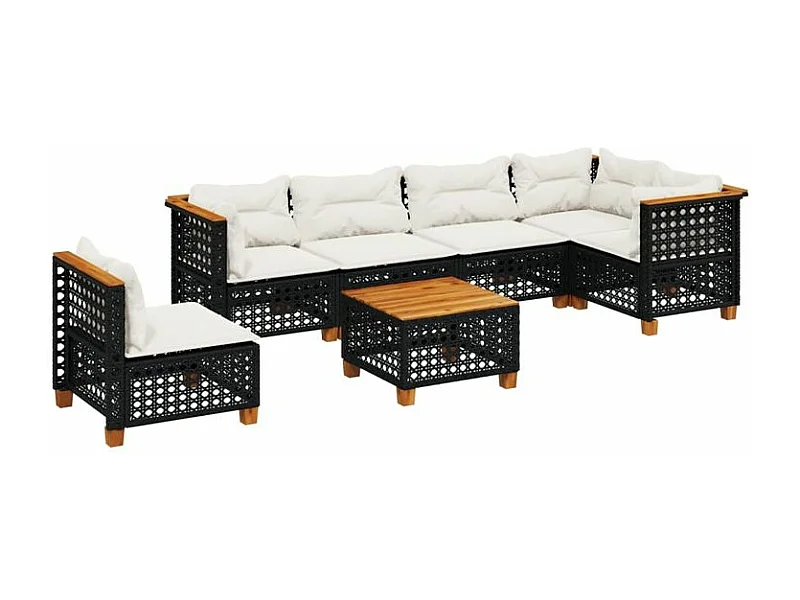 Salon de jardin 7 pcs avec coussins noir résine tressée