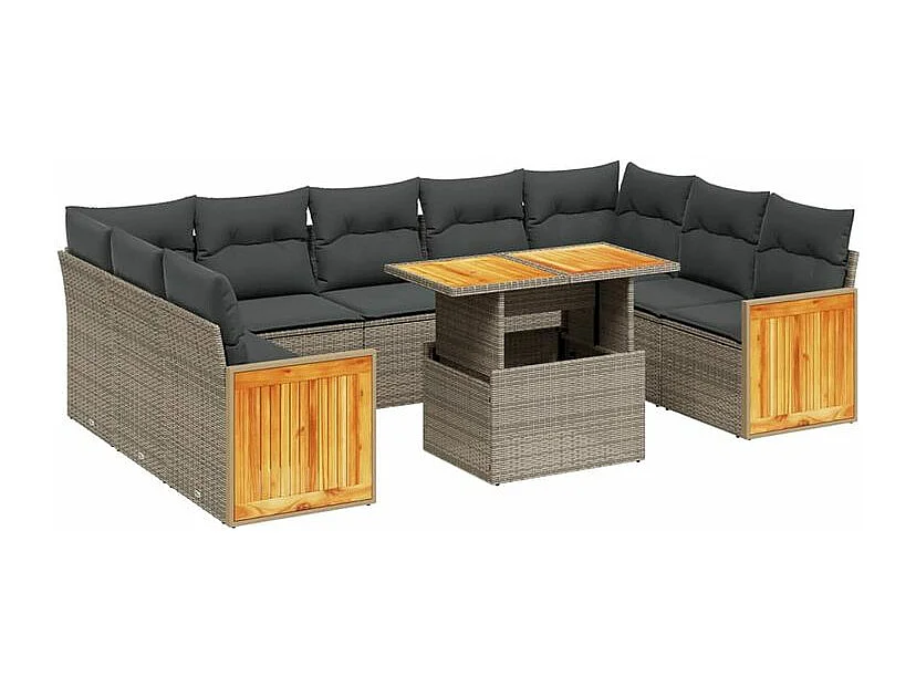 Salon de jardin avec coussins 10 pcs gris résine tressée