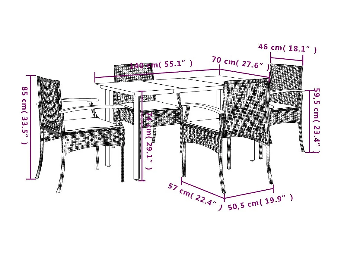 Ensemble à manger de jardin coussins 5pcs Noir Résine tressée