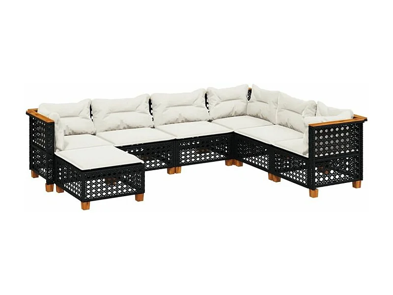 Salon de jardin 7 pcs avec coussins noir résine tressée