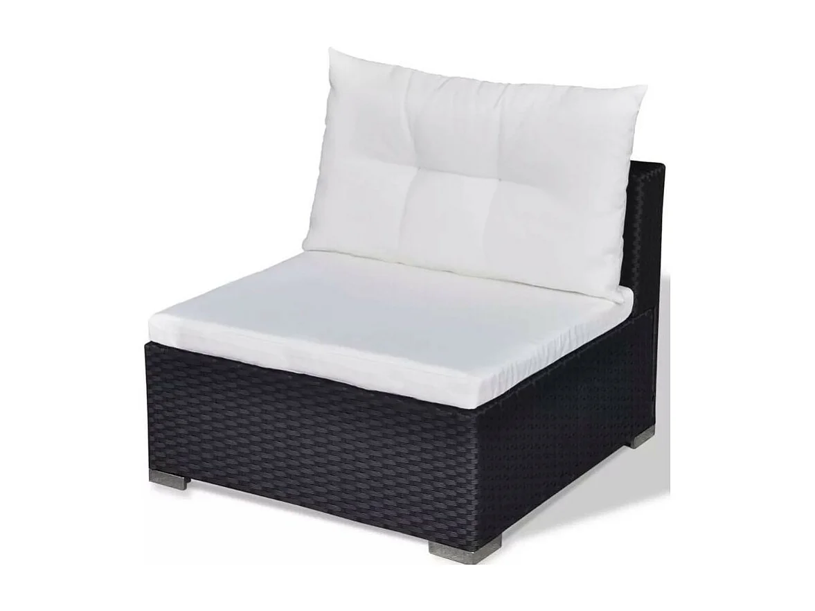 Salon de jardin 5 pièces résine tressée noir et coussins blanc Kim