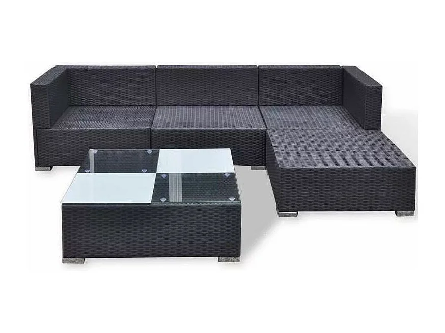 Salon de jardin 5 pièces résine tressée noir et coussins blanc Kim