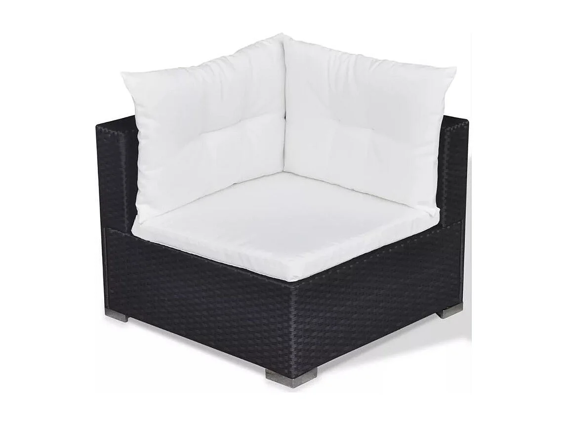 Salon de jardin 5 pièces résine tressée noir et coussins blanc Kim