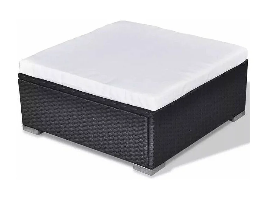 Salon de jardin 5 pièces résine tressée noir et coussins blanc Kim