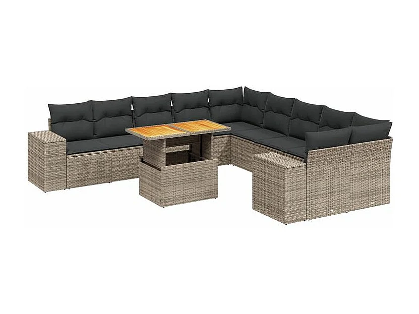 Salon de jardin 11 pcs avec coussins gris résine tressée