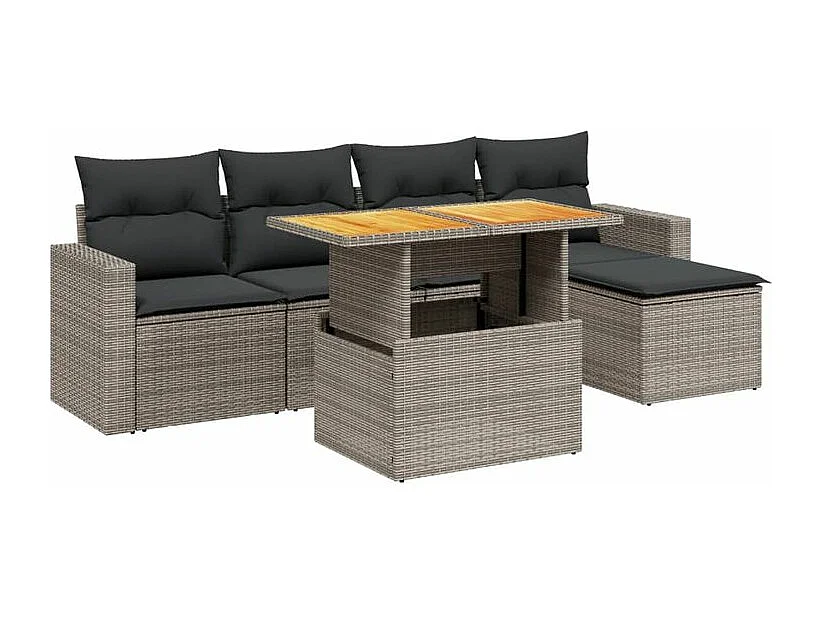 Salon de jardin 6 pcs avec coussins gris résine tressée