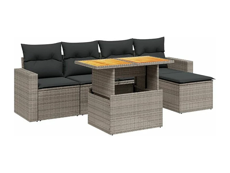 Salon de jardin 6 pcs avec coussins gris résine tressée