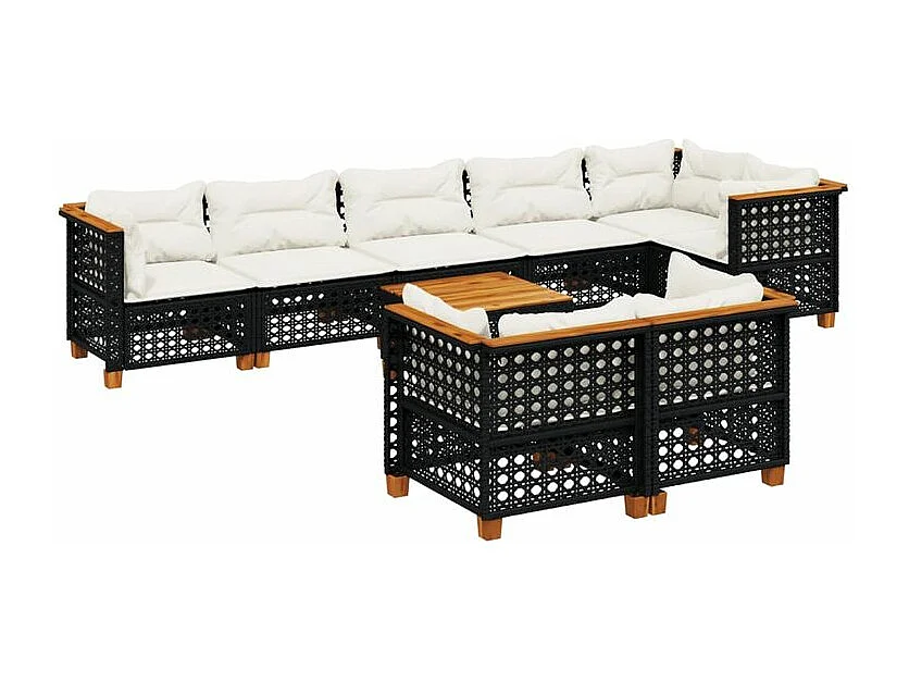 Salon de jardin 9 pcs avec coussins noir résine tressée