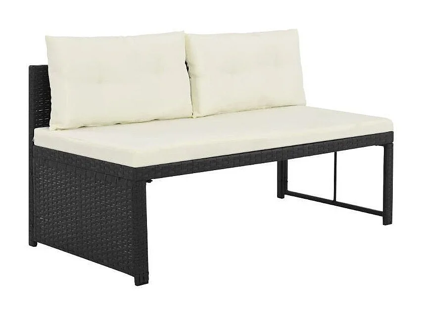 Salon de jardin 4 pièces résine tressée noir coussins blanc Kesaria