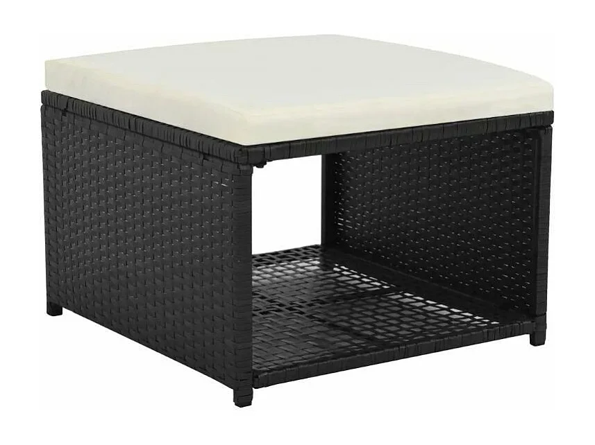 Salon de jardin 4 pièces résine tressée noir coussins blanc Kesaria