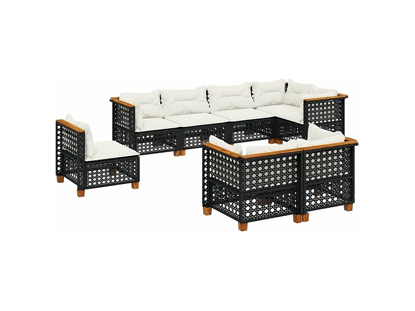 Salon de jardin 8 pcs avec coussins noir résine tressée