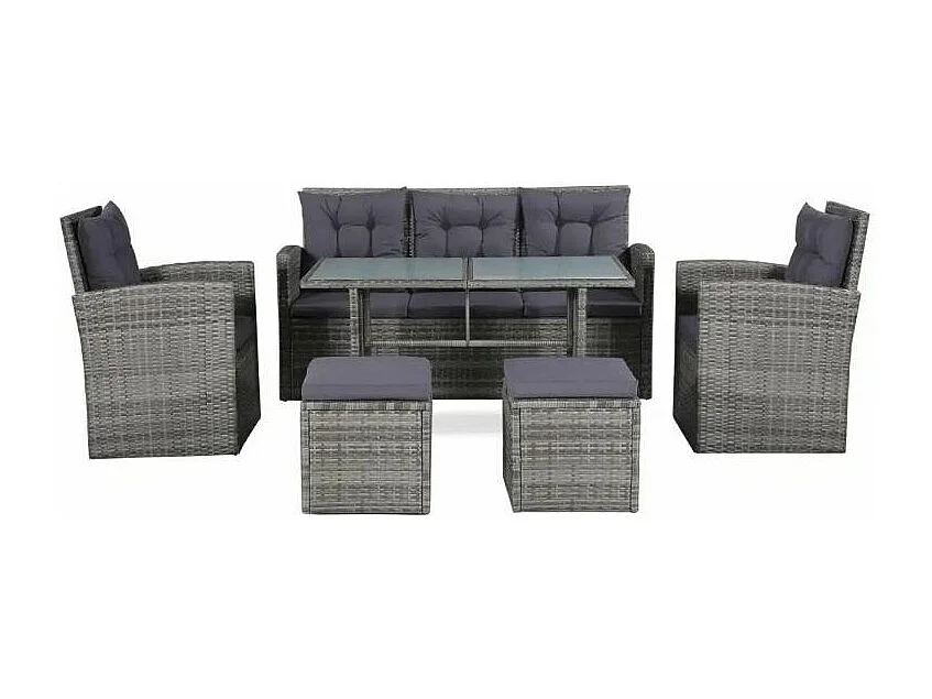 Salon de jardin 6 pièces résine tressée gris Magl