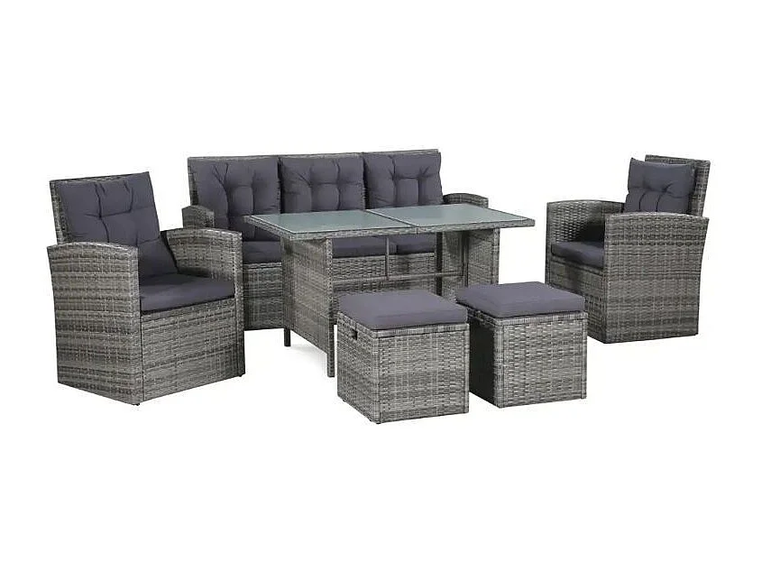 Salon de jardin 6 pièces résine tressée gris Magl