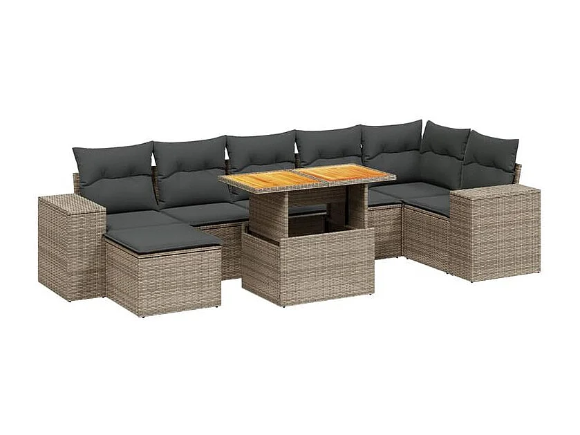 Salon de jardin 8 pcs avec coussins gris résine tressée