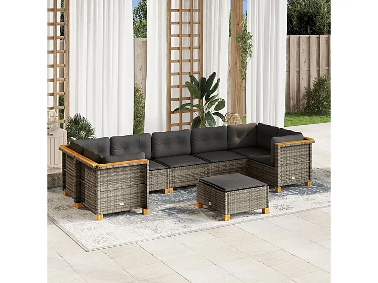 Salon de jardin 8 pcs avec coussins gris résine tressée