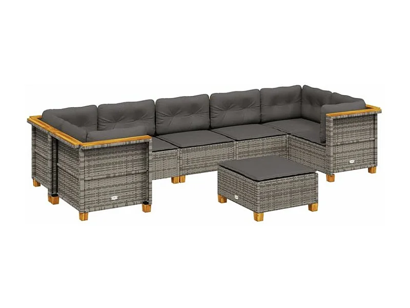 Salon de jardin 8 pcs avec coussins gris résine tressée