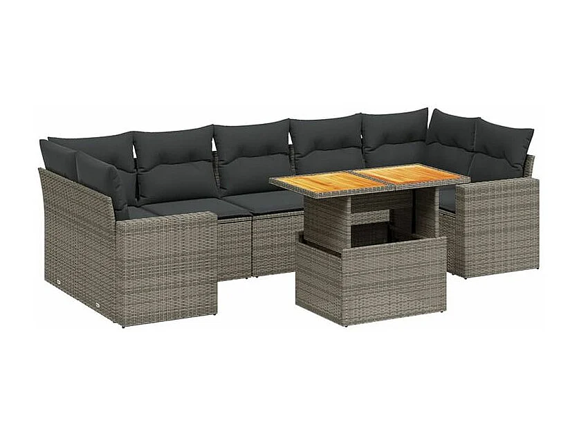 Salon de jardin 8 pcs avec coussins gris résine tressée