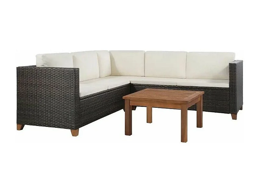 Salon de jardin 4 pièces acacia clair et résine tressée marron Cassia