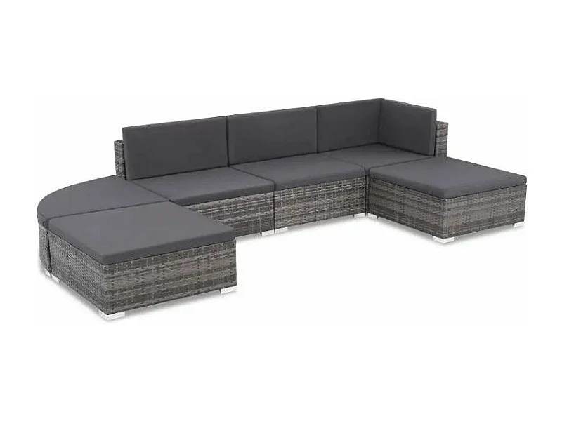 Salon de jardin 6 pièces résine tressée coussins gris Magl