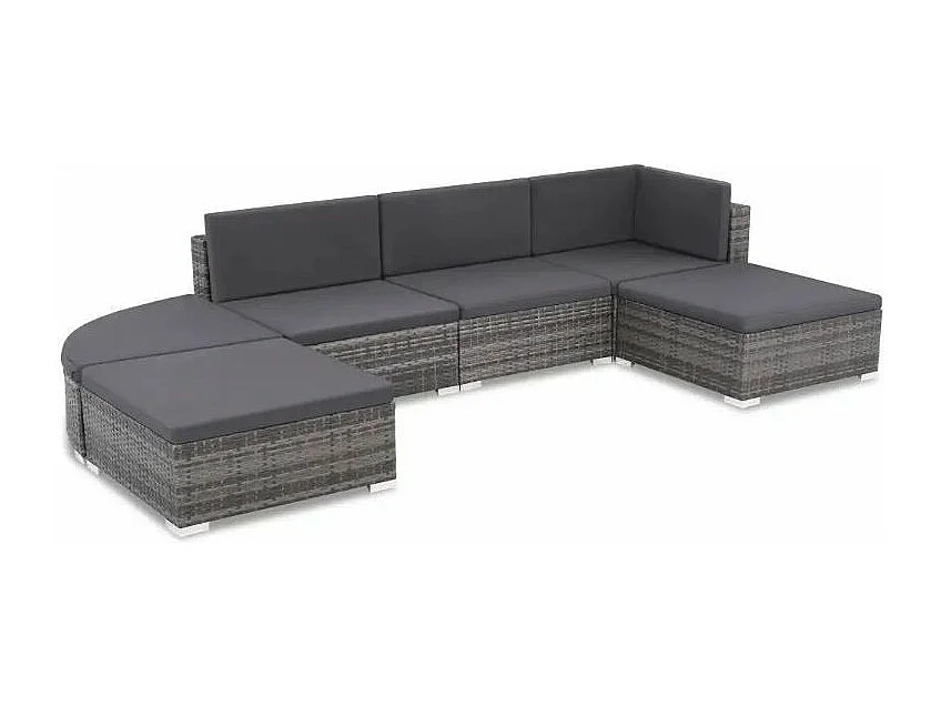 Salon de jardin 6 pièces résine tressée coussins gris Magl