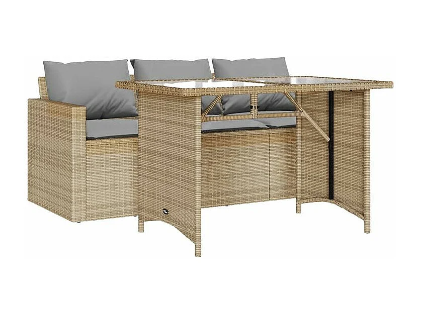 Ensemble à manger de jardin et coussins 2 pcs beige poly rotin