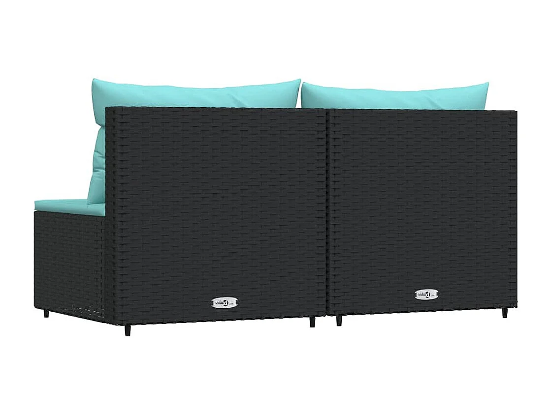 Canapés centraux de jardin et coussins 2pcs Noir Résine tressée