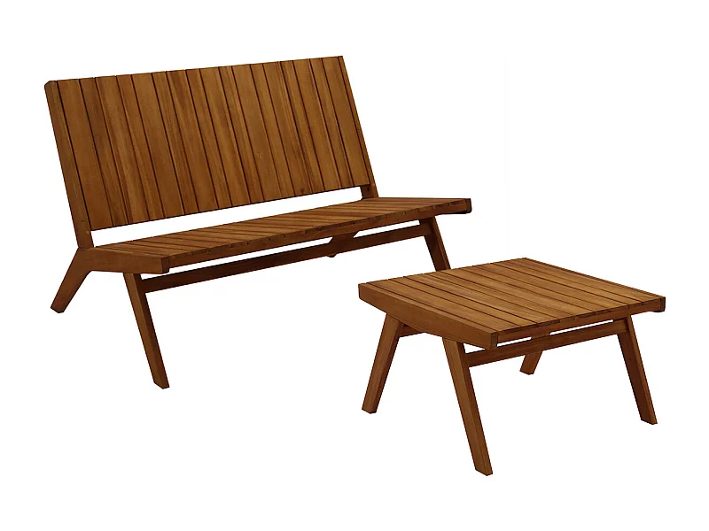 Gartenmöbel Bank 2-Sitzer und Couchtisch aus Massivholz TIDAK