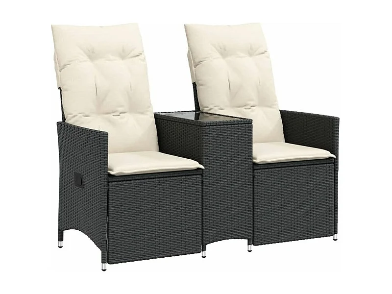Canapé de jardin inclinable 2 places avec table noir poly rotin