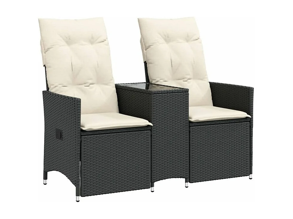 Canapé de jardin inclinable 2 places avec table noir poly rotin