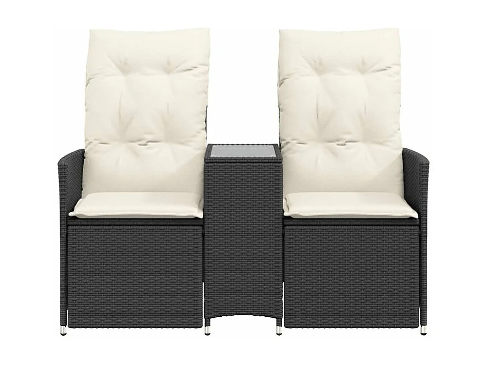 Canapé de jardin inclinable 2 places avec table noir poly rotin