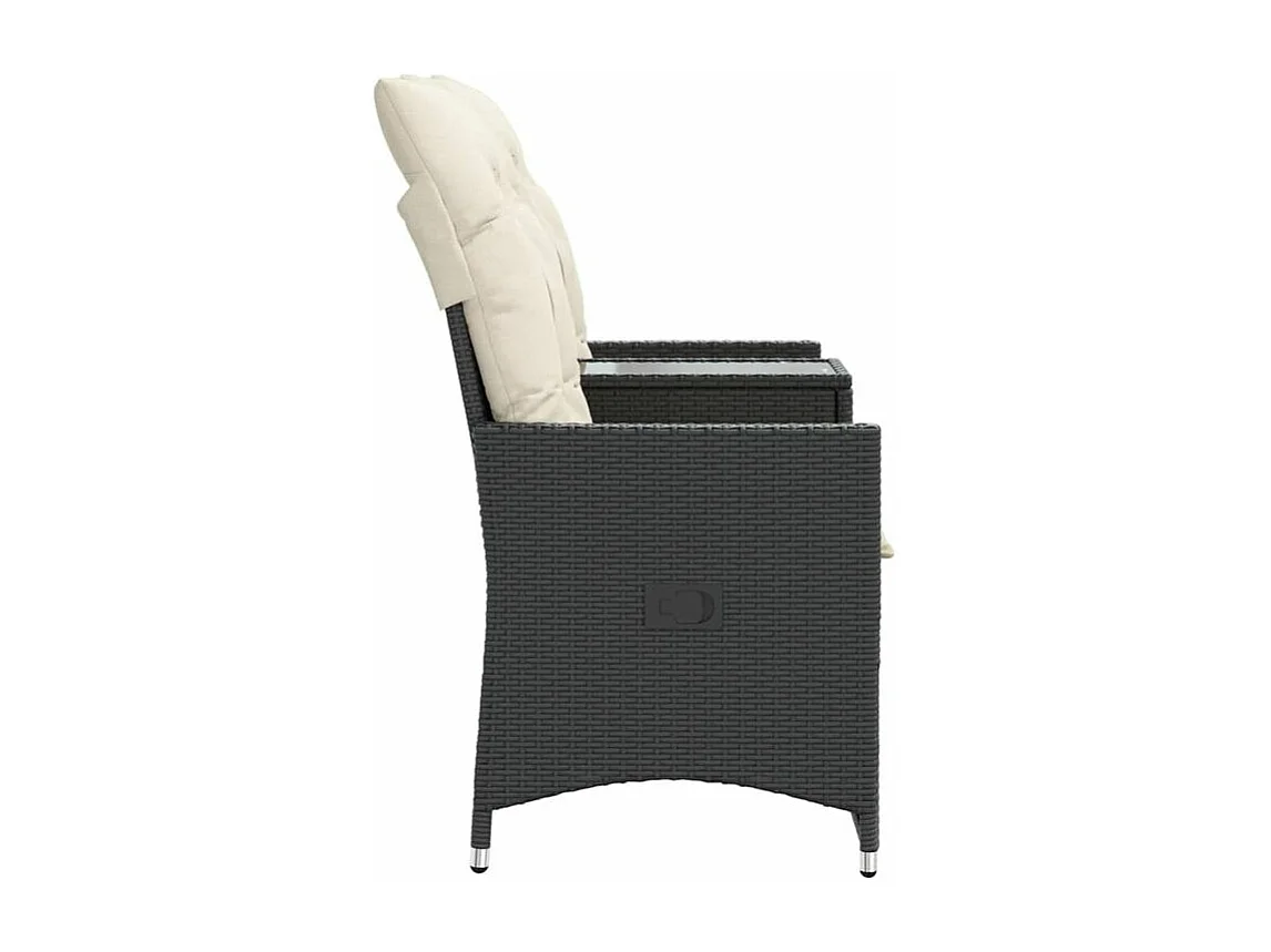 Canapé de jardin inclinable 2 places avec table noir poly rotin