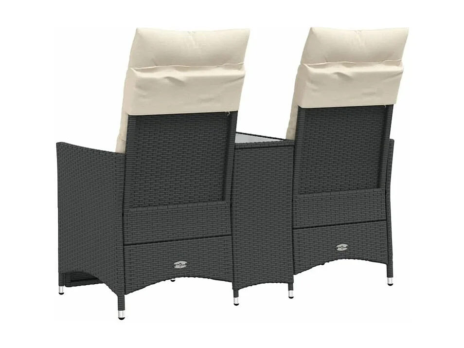 Canapé de jardin inclinable 2 places avec table noir poly rotin