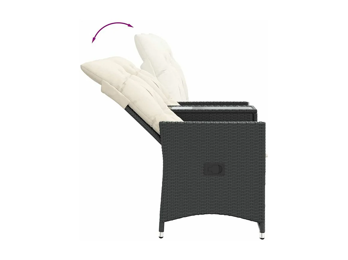 Canapé de jardin inclinable 2 places avec table noir poly rotin